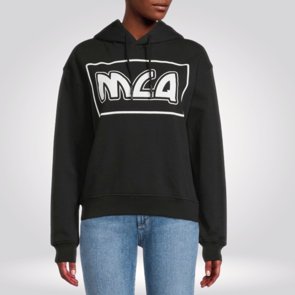 McQ Alexander McQueen Metal Logo Graphic Hoodie Black Women's Sweater Size M